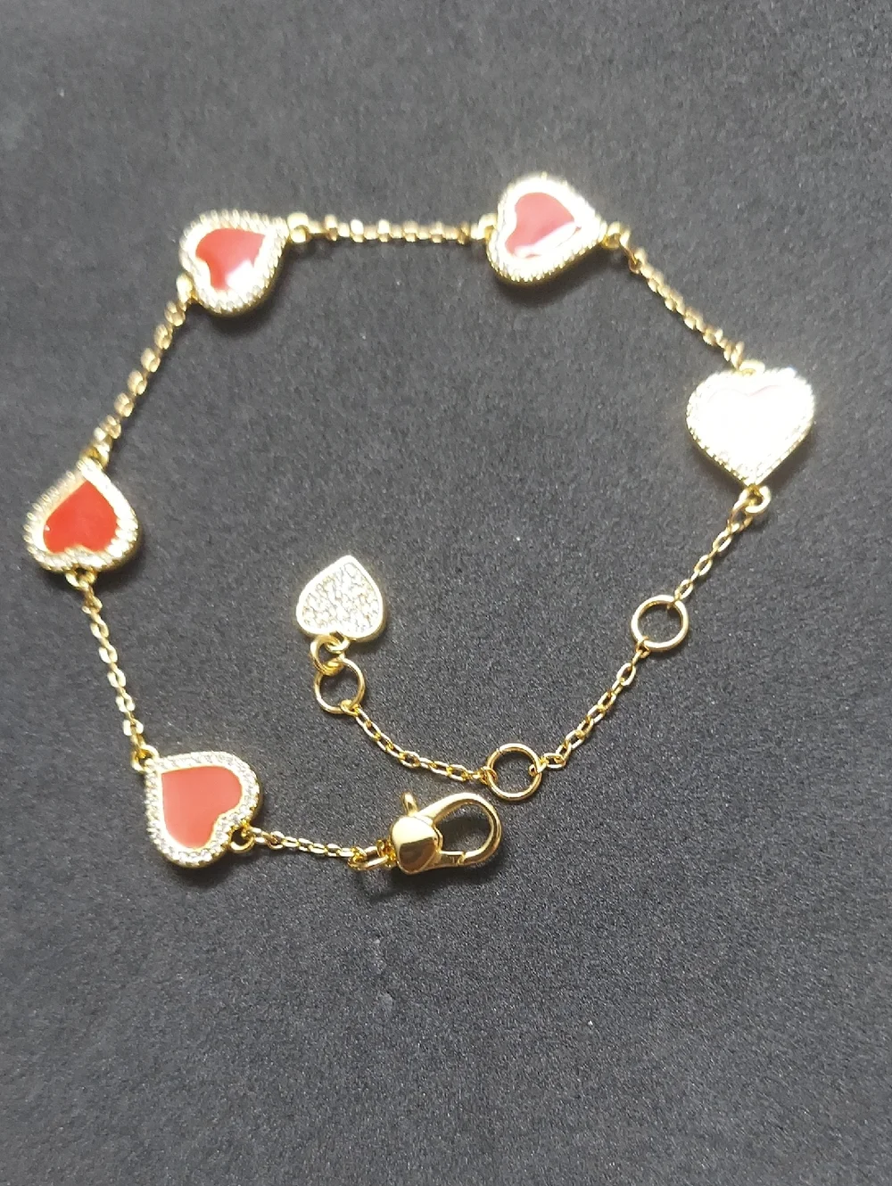 Kate Spade Gold Heart Link Bracelet with Pink and Red Enamel Hearts Nwt - Picture 4 of 4